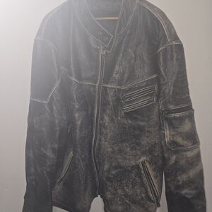 Men's Rustic Distressed Black Leather Bomber Jacket